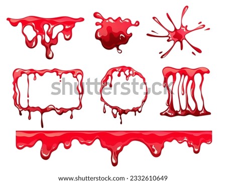 Blood drip horror frame drop isolated set. Vector graphic design illustration