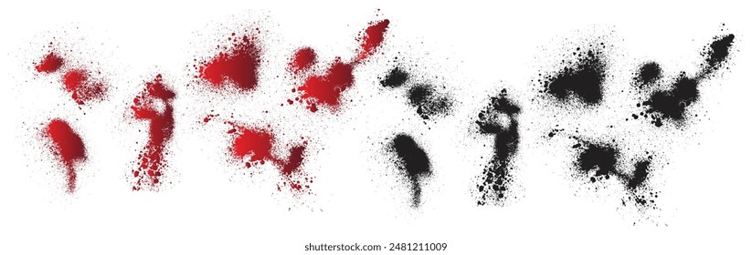 Goteo de sangre colección de fondo de Vector de salpicadura aislado rojo. Salpicaduras de manchas negras en sangre colección de manchas de sangre