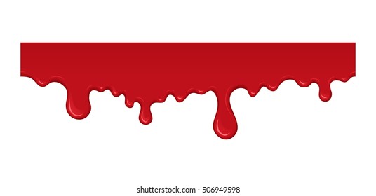 Blood drip. Red liquid drop and splash. Paint drips and flowing. Bloody element for halloween design. Abstract vector illustration isolated on white background.