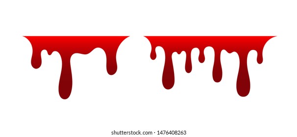 Blood drip set. Drop blood isloated white background. Happy Halloween decoration design. Red splatter stain splash spot, horror blot. Bleeding bloodstain scare texture. Liquid paint Vector illustraton