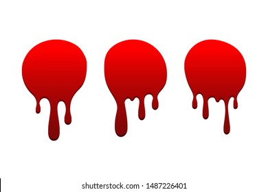 Bluttropfsatz. Blut fallen isoliert weißen Hintergrund. Happy Halloween Deko Design. Rote Schmutzspritzer, Horror Blot. Blutende Blutflecken erschrecken Textur. Flüssige Farbe Vektorgrafik