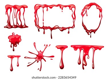 Blood drip splatter drop vampire bloodstain realistic isolated set. Vector graphic design illustration
