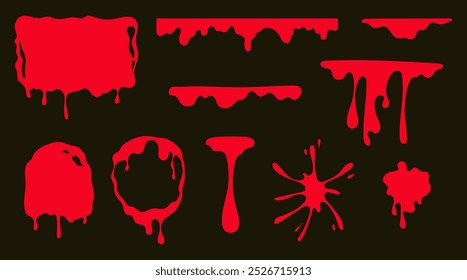 Sangue gotejamento gota vampiro mancha de sangue conjunto isolado realista. Ilustração de design gráfico vetorial