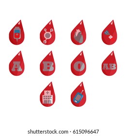 blood drive vector icon set ,flat color