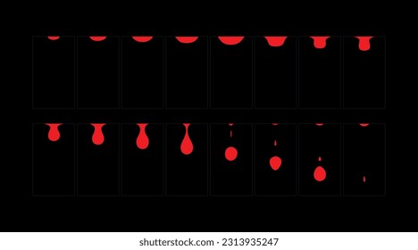 Bluttropfenanimation. Blut-Drooping-Sprite Blatt fx für Spiel und Cartoon, Video. 2d klassischer Animationsrahmen.