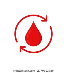 blood drop with arrow like annual donation icon. flat line trend modern bloodbank logotype graphic design element isolated on white. concept of circulatory system of human body or blood circulation