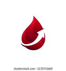 Blood drop with arrow logo. Blood vector illustration. Blood logo simple sign