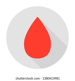 Blood Drop Circle Icon. Vector Illustration with Long Shadow. Medicine Item.