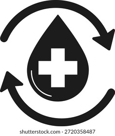 Blood drop with cross and circular arrows Vector