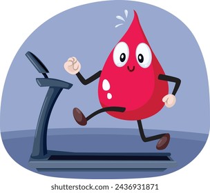 
Blood Drop Doing Cardio Exercise on a Treadmill Vector Character. Plasma droplet training in cardiovascular sport
