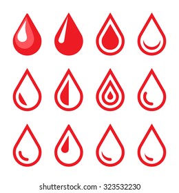 Blood Drop Emblem. Logo Template. Icon Set. Vector.