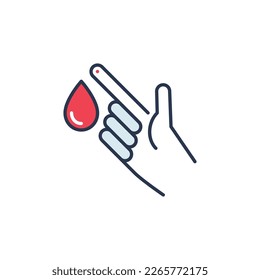 Sangre caída del vector del dedo Diagnóstico de diabetes de color icono o símbolo