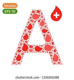Blood drop forming blood type A+ letter