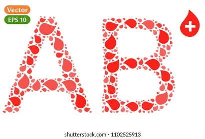 Blood drop forming blood type AB+ letter