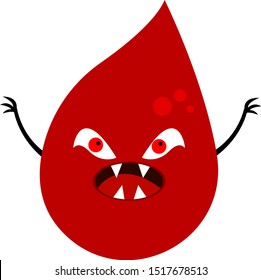 blood drop ghost wide open mouth with sharp claws paws with claws halloween concept object for design on a white background
