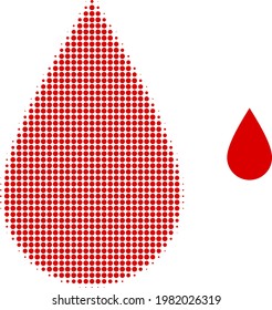 Blood drop halftone dot icon illustration. Halftone pattern contains circle elements. Vector illustration of blood drop icon on a white background. Flat abstraction for blood drop symbol.