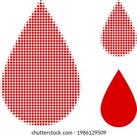 Blood drop halftone dotted icon. Halftone pattern contains round points. Vector illustration of blood drop icon on a white background.