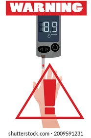 Disminución de sangre de la mano al dispositivo de diabetes. vector