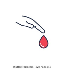 Diabetes vectoriales de sangre de caída y de mano Icono del concepto de prueba de color o elemento de diseño