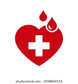 Blood drop heart with plus icon, Blood donation, Medical healthy concept, Vector illustration
