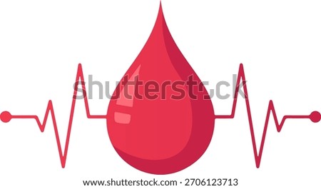 Blood Drop with Heartbeat Line Icon for Medical Health and Donation Vector