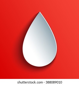 Blood drop icon in 3d, paper and origami style.