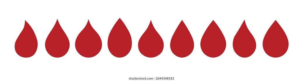 Ilustración plana de colección de icono de gota de sangre aislada sobre fondo blanco.