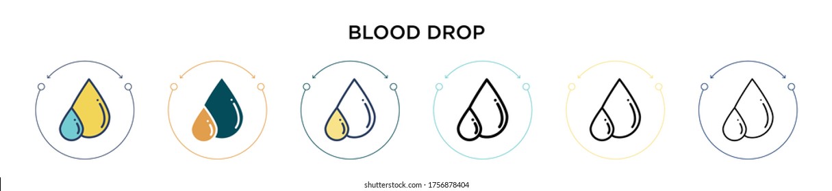 Blood drop icon in filled, thin line, outline and stroke style. Vector illustration of two colored and black blood drop vector icons designs can be used for mobile, ui, web