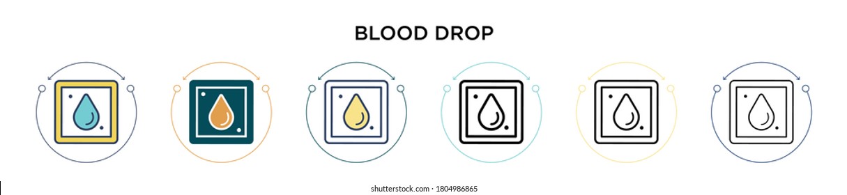 Icono de gota de sangre en el estilo relleno, delgado, contorno y trazo. Ilustración vectorial de dos íconos vectores de sangre de color y negro se puede utilizar para móviles, ui, web