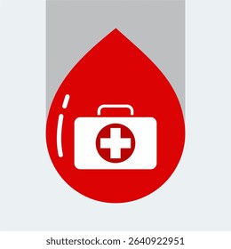 Blood Drop Icon and First Aid Kit on White Background