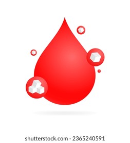 Icono de gota de sangre. Plano, rojo, pegatina de gota de sangre, icono de gota. Icono de vector