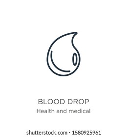 Blood drop icon. Thin linear blood drop outline icon isolated on white background from health and medical collection. Line vector sign, symbol for web and mobile