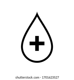Icono de gota de sangre. Ilustración vectorial una gota interior es un símbolo de cruz médica sobre fondo blanco.