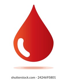 Icono de gota de sangre, ilustración vectorial. Gota de sangre roja brillante aislada sobre fondo blanco - donación, prueba de adn, enfermedad. El concepto de donar sangre.
