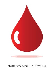 Icono de gota de sangre, ilustración vectorial. Gota de sangre roja brillante aislada sobre fondo blanco - donación, prueba de adn, enfermedad. El concepto de donar sangre.