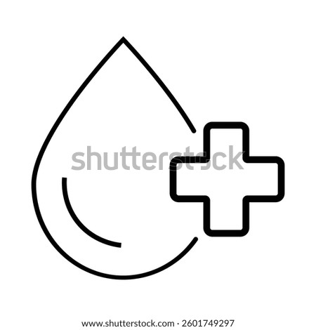 Blood drop icon, vector silhouette. Drop with medical cross. Plus with blood drop icon vector illustration. 