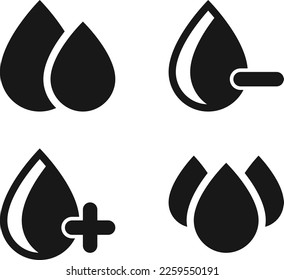 Blood drop icons set. Flat style black on white. Vector illustration.