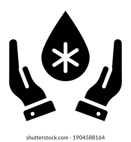 Blood drop inside hands, blood donation icon