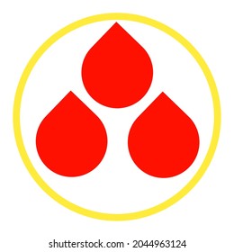 the blood drop logo consists of 3 parts of red blood and a yellow circle