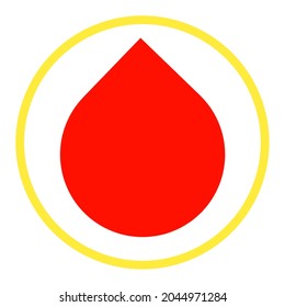 el logo de la gota de sangre está en un círculo amarillo sobre un fondo blanco