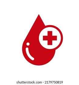 Bluttropfen mit Plus-Symbol, Blutspende, Medizinisches Gesundheitskonzept, Vektorgrafik