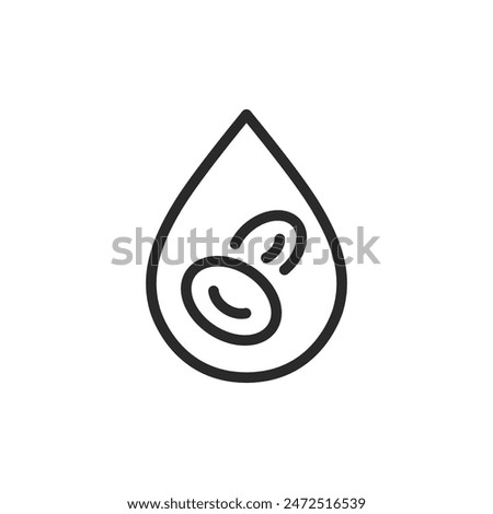 Blood drop with red blood cells, linear style icon. blood and health. Editable stroke width