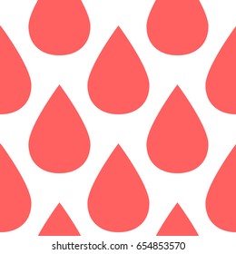 Blood drop seamless pattern illustration. Simple vector texture of red drops on white background.