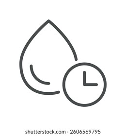 Blood Drop with Time Icon. Simple Line Illustration of Blood Sample and Clock Indicating Timing for Testing and Diagnosis. Ideal for Medical and Healthcare Applications