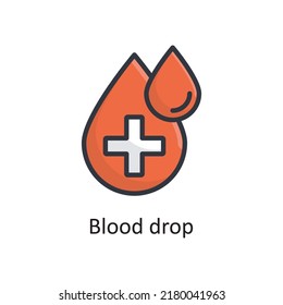Ilustración de diseño del icono de contorno relleno del vector de gota de sangre. Símbolo médico sobre archivo EPS 10 de fondo blanco