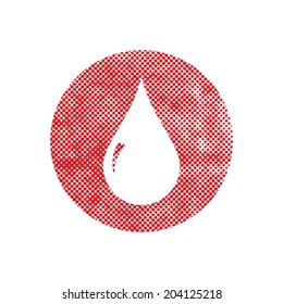 Blood drop vector icon with pixel print halftone dots texture.