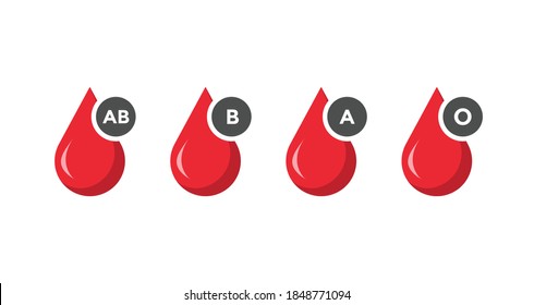 La sangre baja con diferentes tipos de sangre aislados en el fondo blanco. Material vectorial