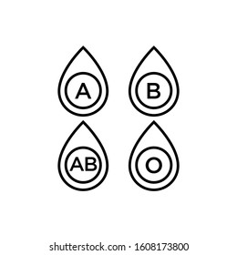 Blood drops with different blood types vector illustration background in outline style on white background