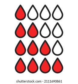 Blood drops icon set vector isolated. Menstruation symbol, amount of blood. Female health.