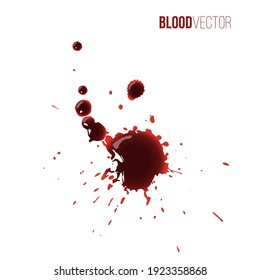 Blood drops. Red splattered stains, splash, drip liquid spots vector illustration. Murder crime scene textures on white background. Horror bloody scary collection of bloodstains.